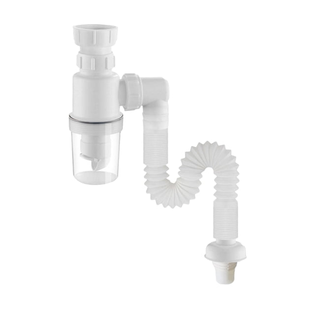 Universal Sink Drain Pipe Kit - Anti-Siphon Bottle Trap for Bathroom Sink, White