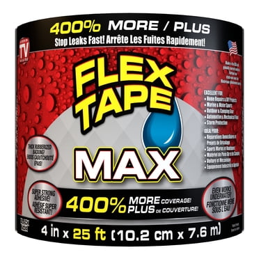 Flex Tape MAX Ruban de Réparation Tout Usage Imperméable, Noir, 4 Po x 25 Pieds