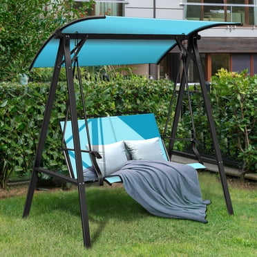 Gymax Patio Canopy Swing Outdoor Swing Chair 2-Person Canopy Hammock Turquoise