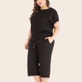 thumbnail image 4 of Ensembles de Détente 2 Pcs pour Femmes Grande Taille, Blouses à Manches Courtes et Col Rond, Hauts Décontractés, Pantalons Capri avec Poches, 4 of 6