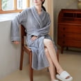 thumbnail image 4 of FAIWAD Robe pour Femme à Manches Longues, Col à Revers, Peignoir Long en Peluche, Pyjama en Molleton Doux avec Poche et Ceinture, 4 of 4