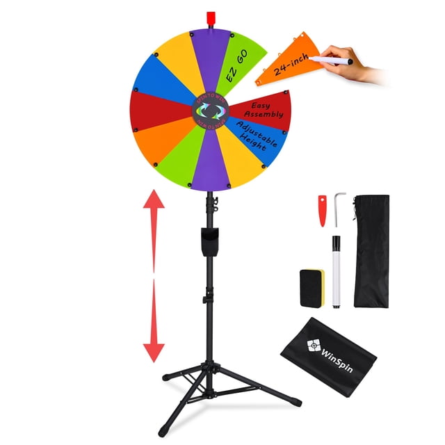 WinSpin Roue de Prix Rotative de 24 Pouces, Roue de Prix à Hauteur Réglable avec Support, Roue de Gribouillage Modulaire Rotative Bricolage pour Jeux de Carnaval Événements Pa