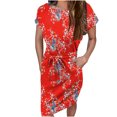 thumbnail image 4 of Robes pour Filles Femmes Décontractées Col Rond Bretelles Manches Courtes Imprimé Floral Robe Ample avec Poches Robe d'Été Essayer avant d'Acheter Vêtements pour Femmes Robes en Liquidation, 4 of 6