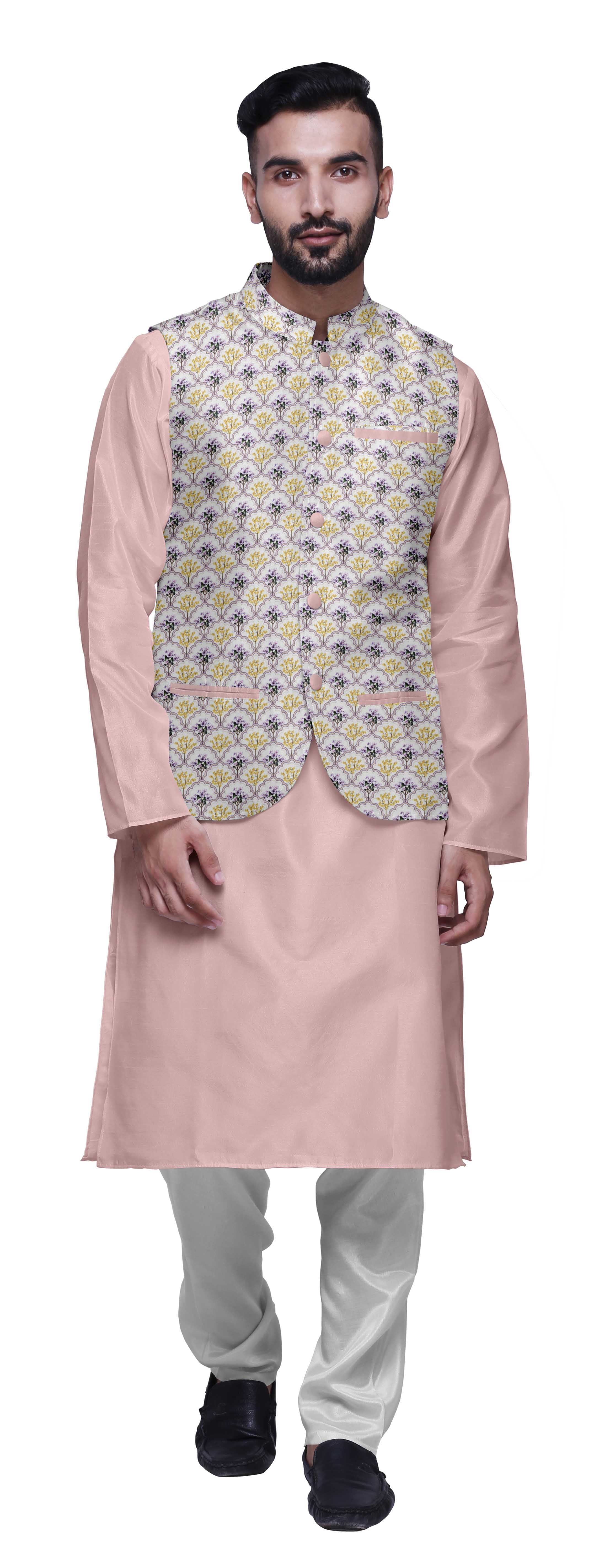 Atasi Ensemble de Pyjama Kurta Churidar Traditionnel Indien avec Veste Nehru pour Hommes Blanc