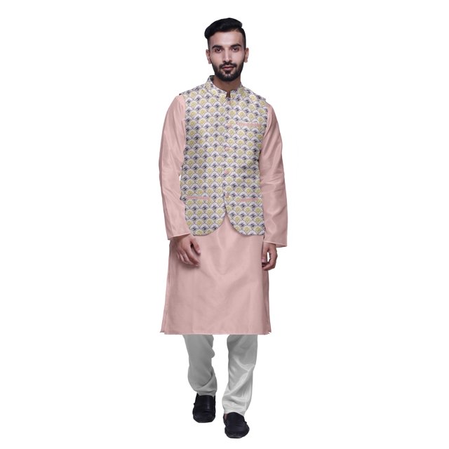 Atasi Ensemble de Pyjama Kurta Churidar Traditionnel Indien avec Veste Nehru pour Hommes Blanc