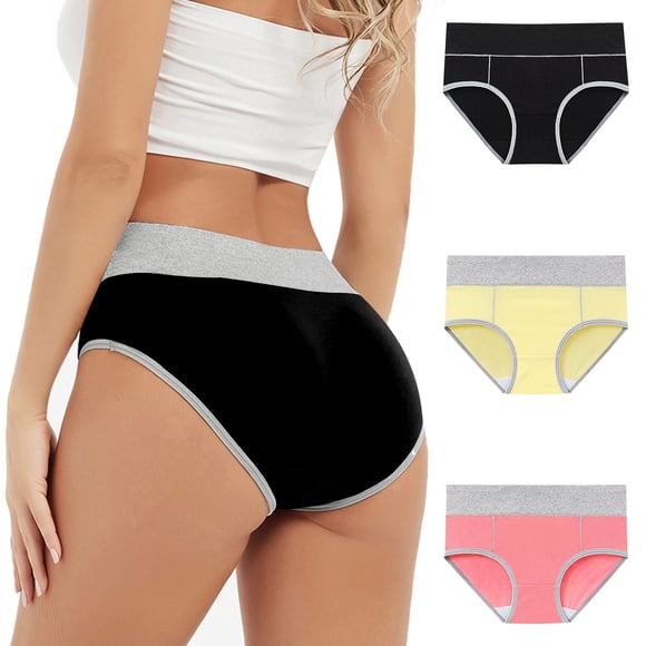 EGNMCR Women's Cotton Underwear, High Waist Breathable Briefs, Soft Underpants, Ladies Stretch Panties 3PC Women's Comfortable High Waisted Panties Women's Physiological Underpants Women Panties