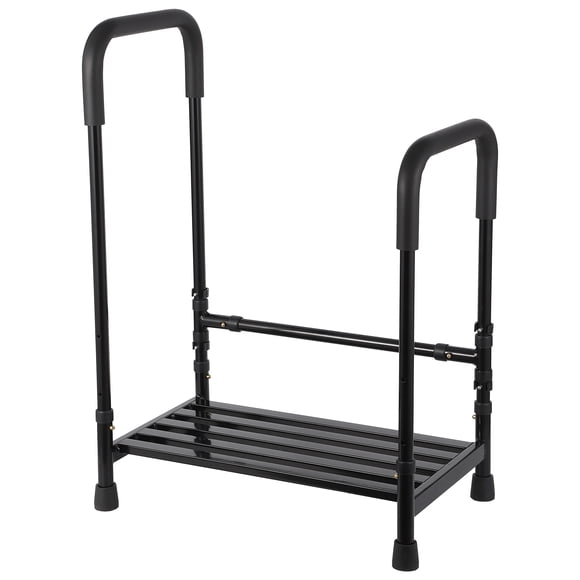 Marchepied en Acier Robuste - Doubles Accoudoirs, Plateforme Antidérapante, Hauteur Réglable - Capacité de 450 lb - Marche Sécuritaire pour le Chevet et la Salle de Bain pour Adultes, Aînés, Personnes Handicapées - Double Accoudoir une Seule Couche 606 g