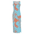 thumbnail image 3 of Womens Sleeveless Tight Maxi Dress Side Slit Drawstring Ruched Slim Fit Tank Dress U Neck Summer Club Beach Sun Dresses, 3 of 4