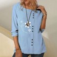 thumbnail image 2 of IROINID Rabais T-Shirts à Manches Longues pour Femmes Décontracté Col Rond Blouse Imprimée T-Shirt Hauts à Boutons, Bleu Ciel, 2 of 4