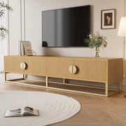 Kosynda 70.8" TV Stand for TVs up to 75in, Wood Entertainment Center TV Consoles with Storage Drawers and 4 Doors for Living Room, Bedroom, Natural