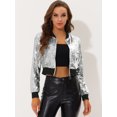 thumbnail image 2 of INSPIRE CHIC Women's Sequin Sparkle Open Front Cardigan Coat Zipper Cropped Bomber Jacket Slive XL, 2 of 5