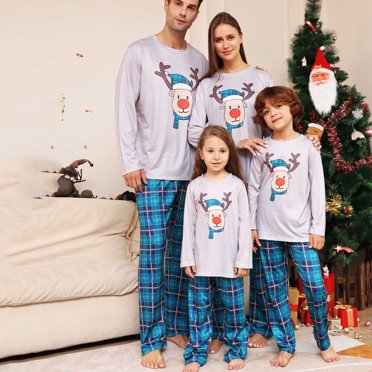EGNMCR Holiday Family Matching Pajamas Christmas PJs Set Plaid Printed Long Sleeve Tops Xmas Pajamas Pant Cute Family PJs Merry Christmas Gifts Men Outfit on Clearance
