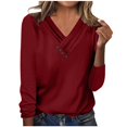 thumbnail image 1 of Timegard Womens Tops V-Neck Ruched Button Long Sleeve Solid Color Comfy Tee Dressy Casual Tunic Top, 1 of 4