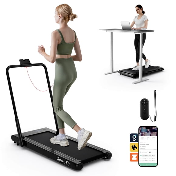 Superfit 3-in-1 Folding Treadmill with Smart Apps Remote Control LED Display and Speakers Black