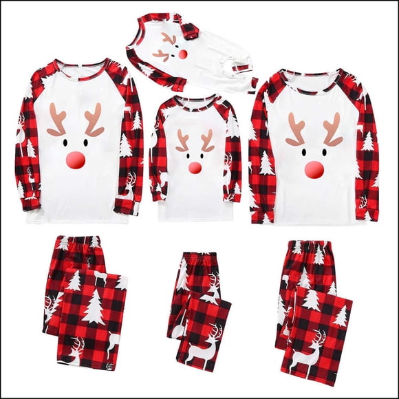 Pisexur Christmas Pajamas for Family Fashion Xmas Print Long Sleeve Round Neck Tee Tops Pants Family Christmas Pajamas Holiday Pajamas Sleepwear Family Matching Outfits for Men/Women/Kids