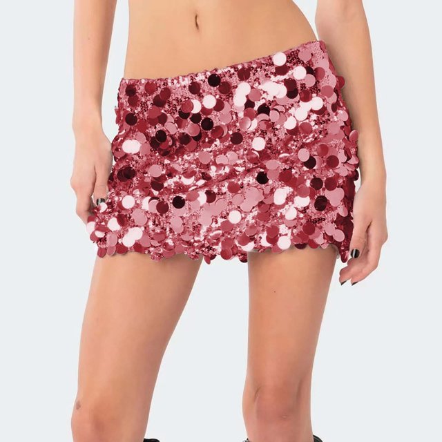 GZWYHT Jupes pour Femmes, Mini-Jupe Femme à Paillettes à la Mode Taille Haute Ajustée Rehausse-Fesses Jupe Courte Décontractée Jupe à Paillettes, Jupes d'Été, Robe Rouge, Jupes Taille Haute P
