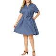 thumbnail image 1 of Unique Bargains Women's Plus Wrap Belted High Waist Chambray Dress, 1 of 6