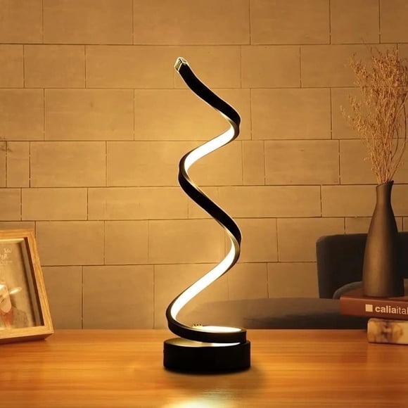 Lampe de Table à DEL, Lampe de Table à DEL en Spirale Moderne Minimaliste à Intensité Réglable, Lampe de Chevet 12 W à 3 Couleurs Lumière de Bureau pour Chambre, Salon, Bureau, Table de Nuit, Bibliothèque (Noir)