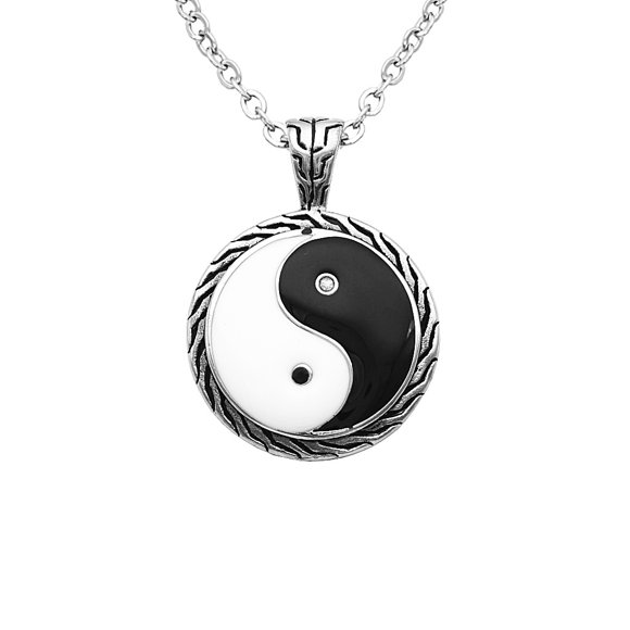 Stainless Steel Black White Ying Yang Pendant Necklace