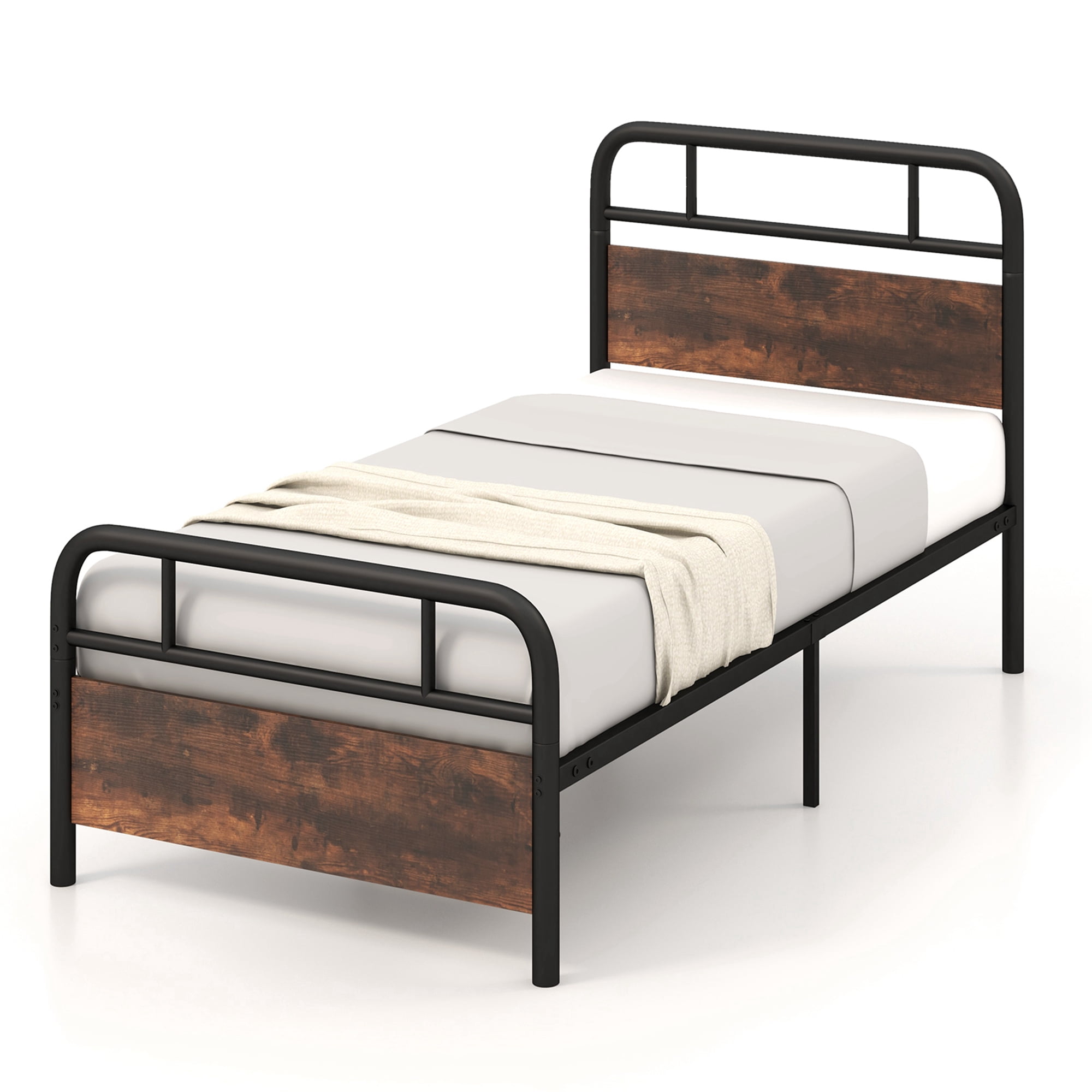 Costway Lit Plateforme en Métal Format Simple Tête de Lit Industrielle Base de Matelas