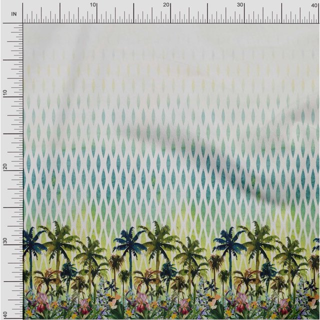 oneOone Viscose Chiffon Fabric Geometric|Tree & Floral Panel Print Fabric By Yard 42 Inch Wide