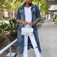 thumbnail image 2 of CEHVOM Manteau Trench Long en Denim Délavé Décontracté et Élégant pour Femme, Mi-Long, 2 of 6