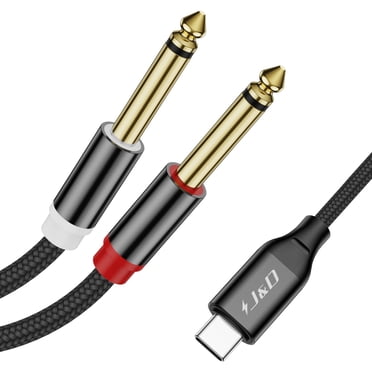 J&D USB-C to Dual 1/4" TS Stereo Audio Splitter Cable for Laptop Mixer Amplifier, 3.3 FT