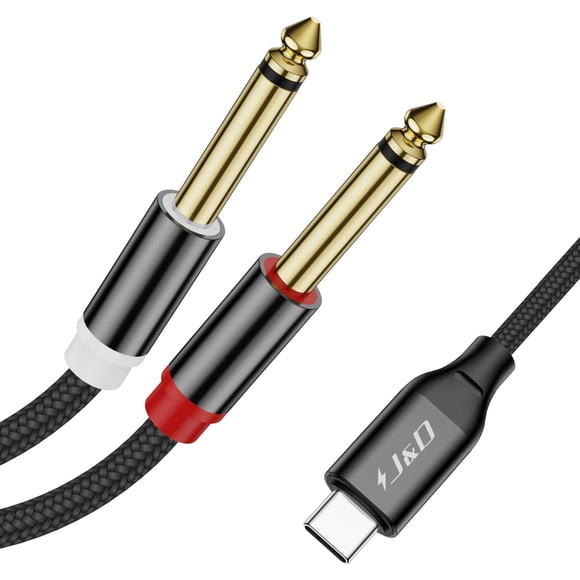J&D USB-C to Dual 1/4" TS Stereo Audio Splitter Cable for Laptop Mixer Amplifier, 3.3 FT
