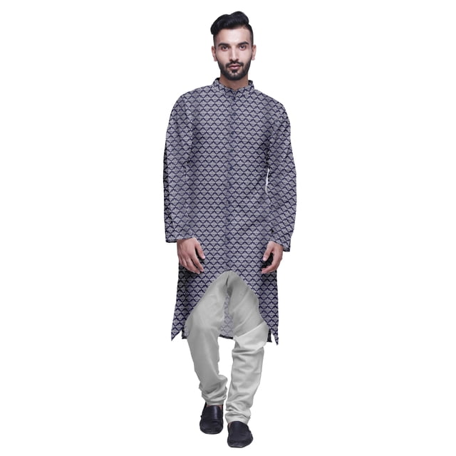 Atasi Printed Long Sleeve Kurta For Men Button Down Cotton Slub Ethnic Shirt