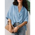 thumbnail image 4 of Blouse Décontractée Habillée pour Femmes Manches Courtes Col en V Chemise de Travail Bleu Ciel P, 4 of 8