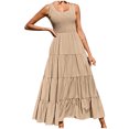 thumbnail image 1 of Penkiiy Robe Maxi d'Été Décontractée pour Femme, Fluide, à Volants, Bohème, Longue, P, Kaki, 1 of 6