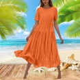 thumbnail image 2 of Sentmoon A Line Dress Short Sleeve Crew Neck Prom Dress 2026 Summer Solid Color Regular Fit Breathable Elegant Ladies Dresses for Going Out and Party Orange M, 2 of 7