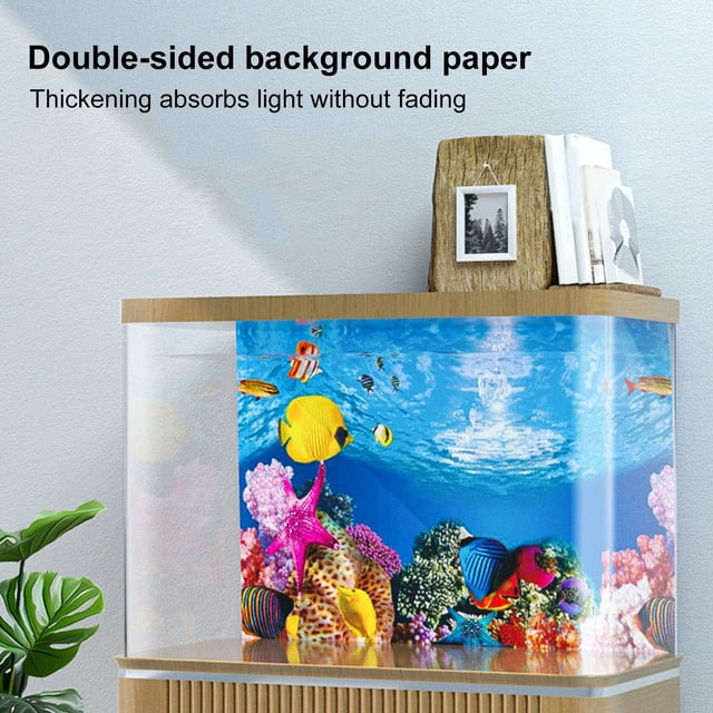 CBFFDC Easy to Apply Fish Backdrop Double Sided 3D Aquarium Background Clear Print Underwater World Fish Tank Decoration Poster