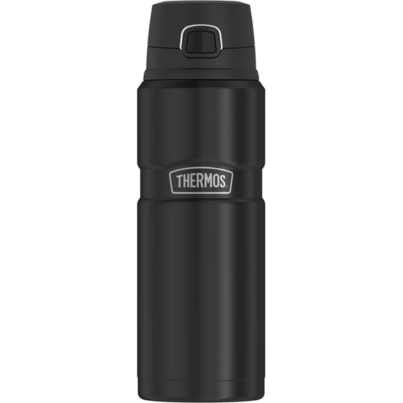 Bouteille à boisson de marque Thermos à ouverture directe et à isolation sous vide en acier inoxydable de 24 oz, Noire