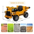 thumbnail image 4 of Ourlova Ride-On Dump Truck for Kids, 12V Electric Ride-On Car with Remote Control, Electric Dump Bed, Extra Shovel, USB, MP3, Music Player - Yellow, 4 of 8