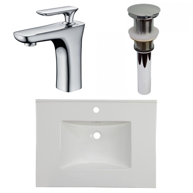American Imaginations 30.75-in. W 1 Hole Ceramic Top Set In White Color - Drain Incl. AI-33288