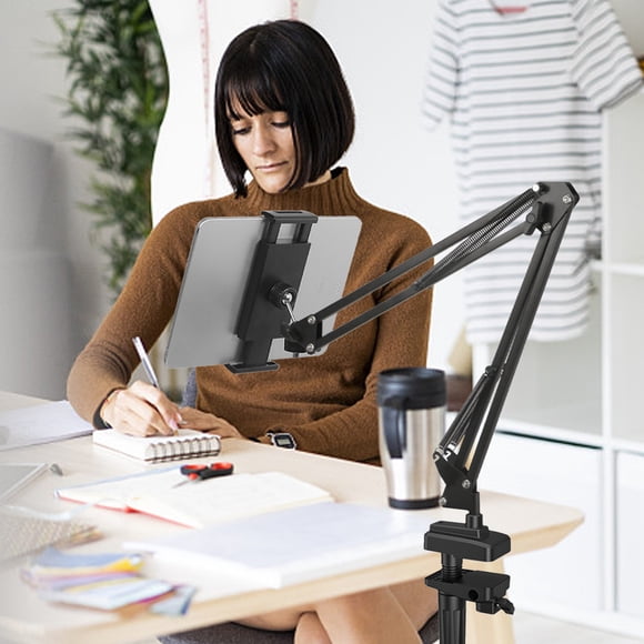 Support Déporté pour Tablette, Support Rétractable pour Tablette, Angle Ajustable, Extensible, Rangement Pratique, Fixé aux Meubles, Matériau en Alliage, Stable, Convient à la Plupart des Tablettes
