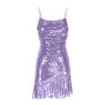 thumbnail image 4 of Tumotour Robes d'Invité de Mariage pour Femmes Été Camisole Formelle Longueur Genou Paillettes Robes Brillantes Bretelles Spaghetti Col Rond Robes de Fête Mini Robe pour Sortir Boîte de Nuit Rendez-Vous Festivals, 4 of 5