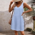 thumbnail image 4 of Timegard Robes pour Femmes Col en V Été Décontracté Robes T-Shirt Sortie de Plage Robe Débardeur avec Poches, 4 of 7