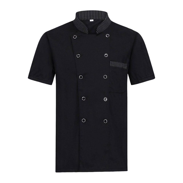 Maoww Unisex Chef Coat Jacket Catering Kitchen Short Sleeve Chef Wear 2XL Black