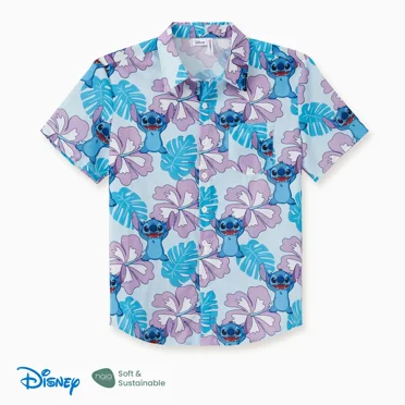 Disney Mens Shirts Lilo & Stitch Graphic Polo Down Floral Shrit Family Matching Summer Outfits