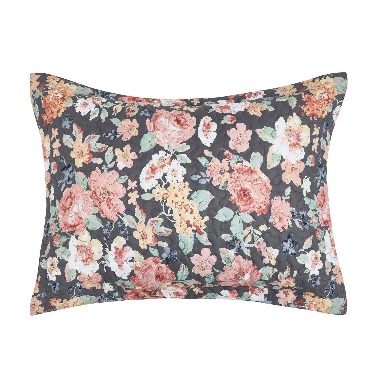 Mainstays Ensemble courtepointe et drap-housse légers tout-en-un - 7pièces, Grand Lit, Floral Gris