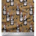 thumbnail image 1 of Soimoi Brown Modal Satin Fabric Insect,Lavender & Vintage Bottle Decor Fabric Printed BTY 42 Inch Wide, 1 of 3