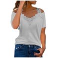 thumbnail image 1 of Dealovy Hauts Grande Taille pour Femmes Épaules Dénudées Col Rond Tunique Manches Courtes Blouses Décontractées Unies, 1 of 7