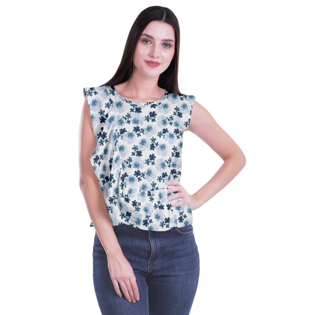 Moomaya Hauts Sans Manches en Jersey de Coton à Volants pour Femmes Blouse d'Été Imprimée pour Femmes