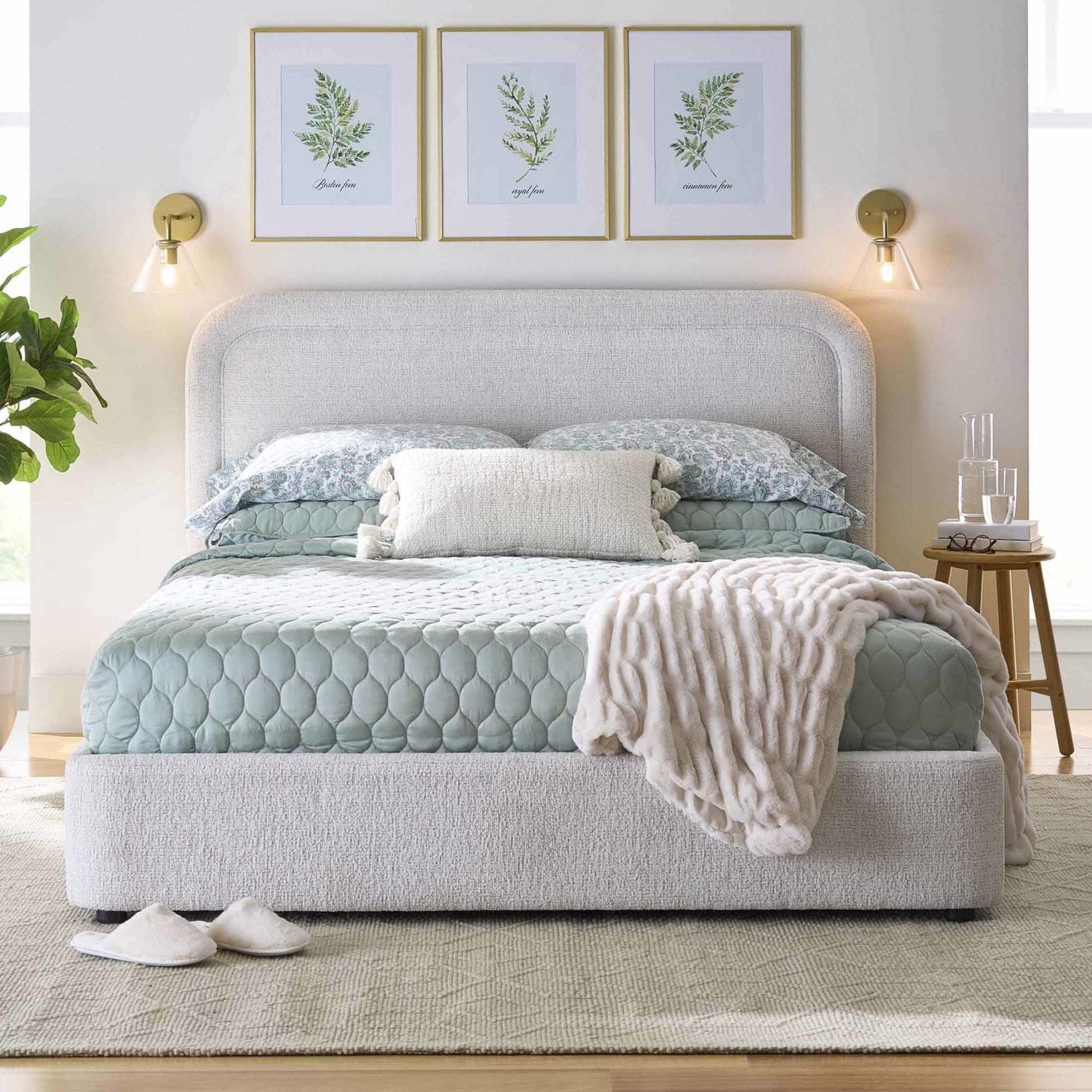 Lit plateforme double Juliet en tissu bouclé – Better Homes & Gardens, couleur ivoire