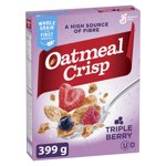 Oatmeal Crisp Petit déjeuner céréales, triple baie, haute fibre et grains entiers, 399 g