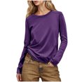 thumbnail image 1 of Yanlir Haut à Dos Patchwork pour Femmes Manches Longues Col Rond Décontracté Couleur Unie Confortable Extensible Chemise de Travail (Violet1,TG), 1 of 8