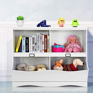 Gymax Unité de rangement pour enfants Bibliothèque pour enfants Baby Toy Organizer Plateau blanc