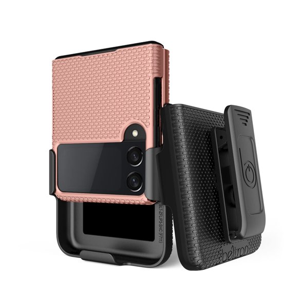 BELTRON Case with Clip for Galaxy Z Flip 3 5G Slim Fit Tough Protective Cover with Rotating Belt Hip Holster Combo and Built in Kickstand Designed for Samsung Galaxy Z Flip3 5G (SM-F711 2021) - Rose